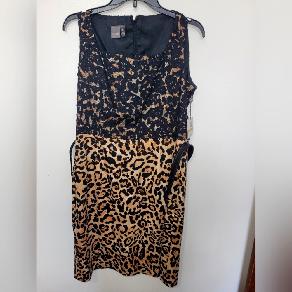 Muse black lace and leopard print dress NWT 14